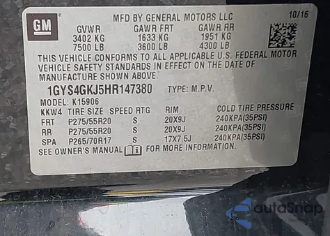 2017 Cadillac Escalade Esv Standard from USA, damaged, VIN 1GYS4GKJ5HR147380